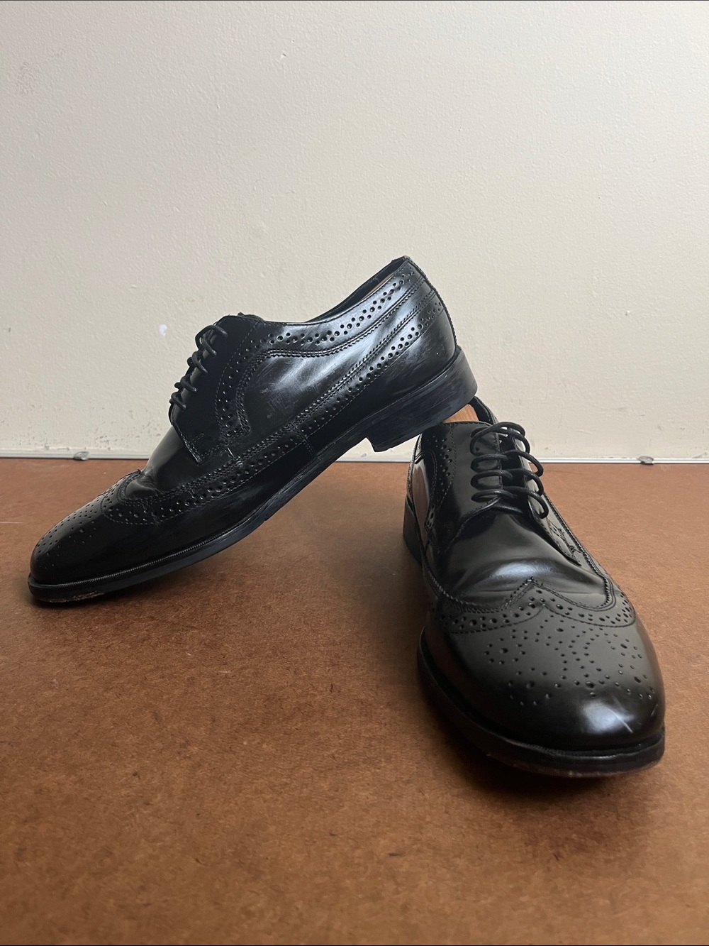 Nunn Bush Dressflex Black Leather Wingtip Oxfords Mens Shoe Size 10.5W